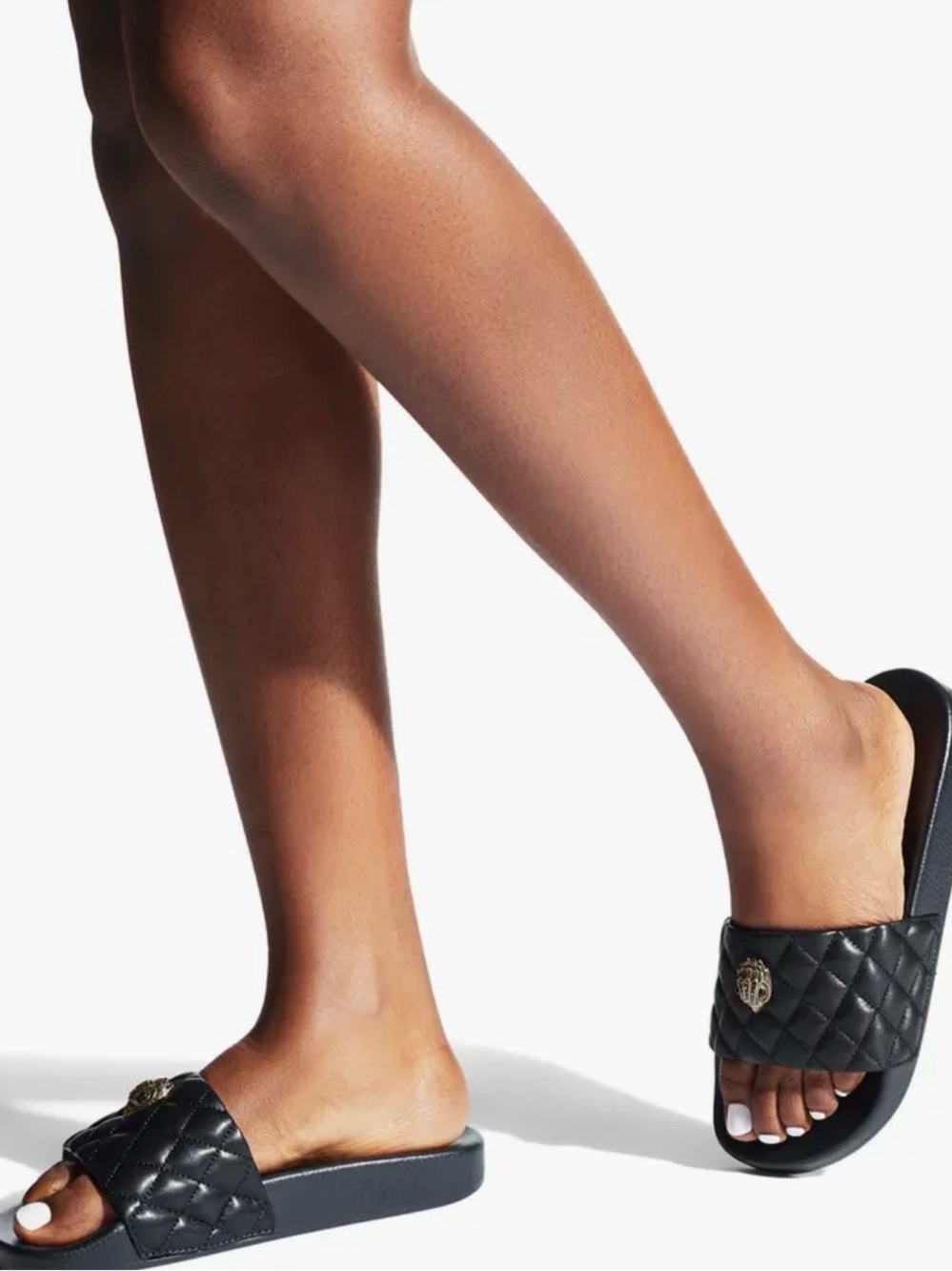 Kurt Geiger London Meena Eagle Black Slide with Gold Accent